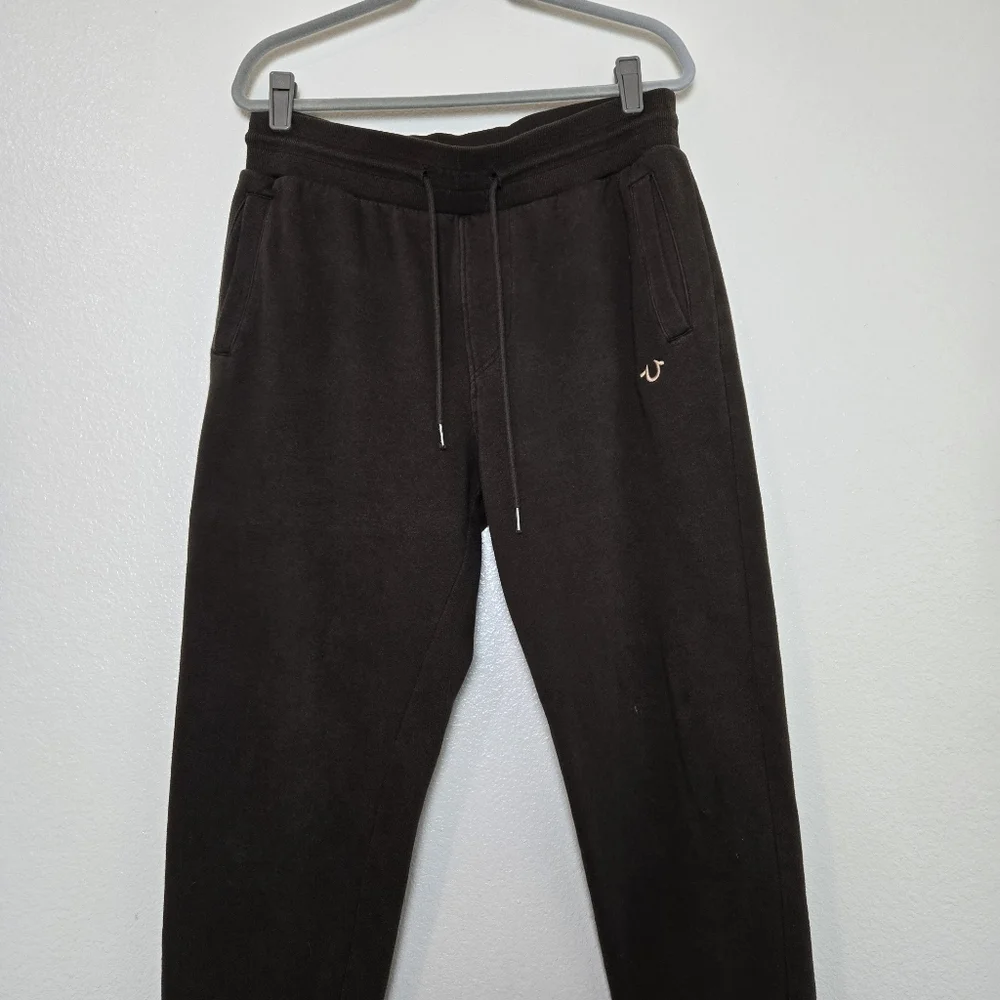 True Religion Men's Logo Horseshoe Jogger Sweatpants Large Brown Color‎ Pockets